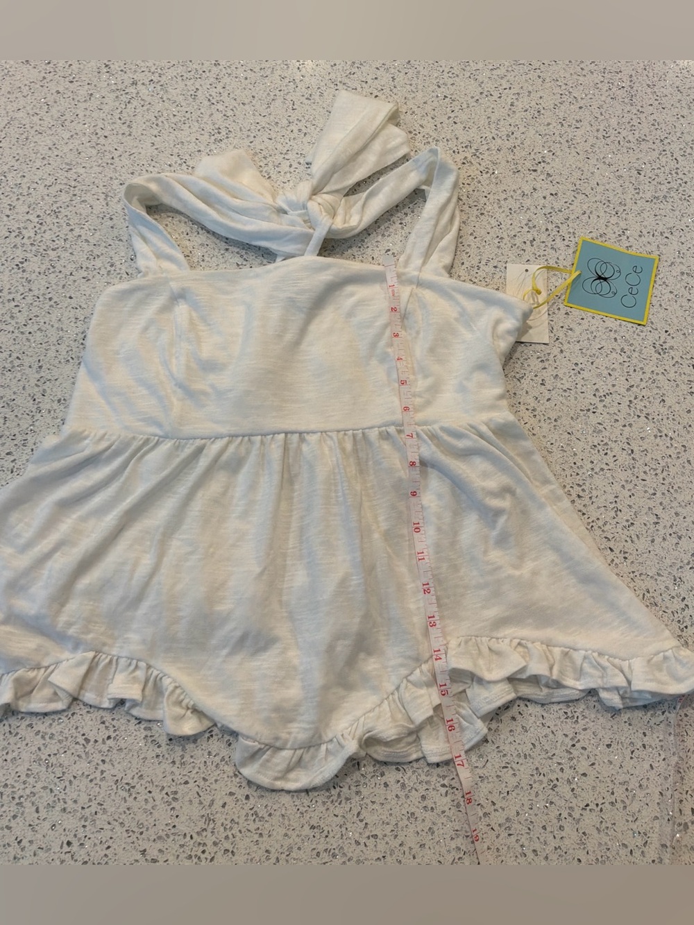 CeCe White Knot-Back Ruffle Top Size M - Picture 8 of 9